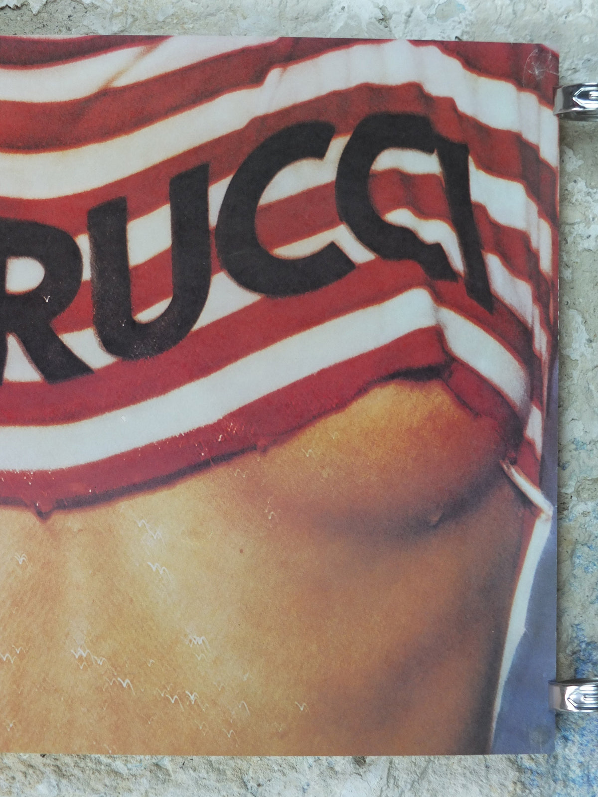 1980s Fiorucci rare Poster, red & white striped cut off shirt and midriff, Italian fashion label, attitude advertising retro wall art decor