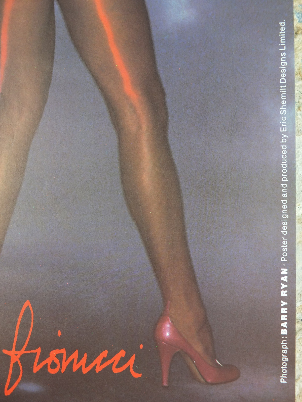 1980s Fiorucci rare Poster, Italian fashion label, disco minimal bikini & red high heels, fluorescent, advertising retro wall art decor