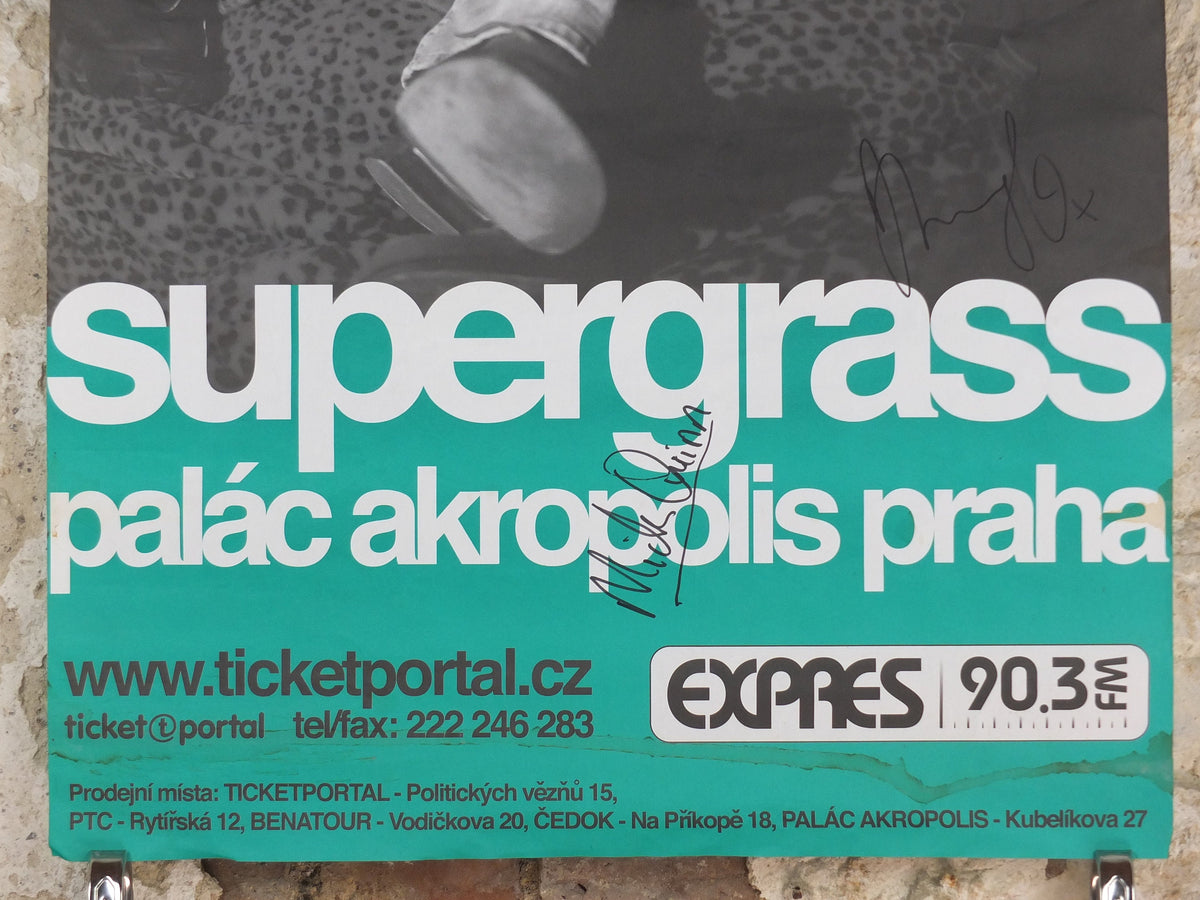 2003 signed Supergrass Concert Poster, Palac Akropolis Praha, signed by Gaz, Mick and Danny, Prague, Czechia, Britpop, music wall art decor