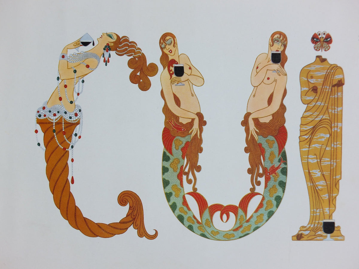 1974 Sophisticated Guinness Poster, by Erte, Opulant Mermaids and Greek Freizes, Advertising campaign Wall art retro decor