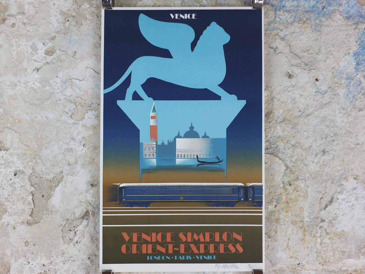 Signed Original Venice Simplon Orient Express Poster, Venice by Fix Masseau, 1985 limited edition of 200, train, art deco, wall art decor