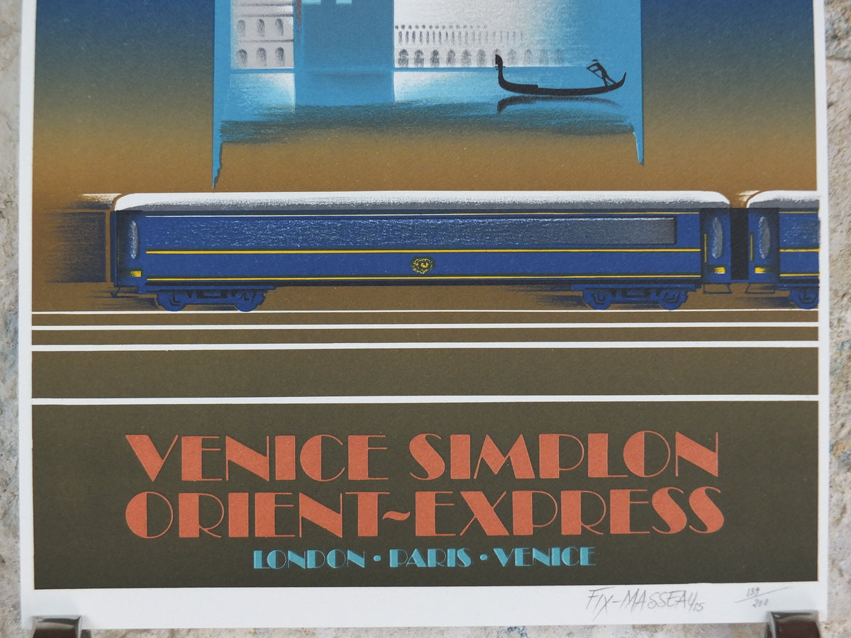 Signed Original Venice Simplon Orient Express Poster, Venice by Fix Masseau, 1985 limited edition of 200, train, art deco, wall art decor