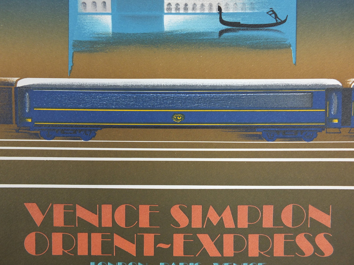 Signed Original Venice Simplon Orient Express Poster, Venice by Fix Masseau, 1985 limited edition of 200, train, art deco, wall art decor