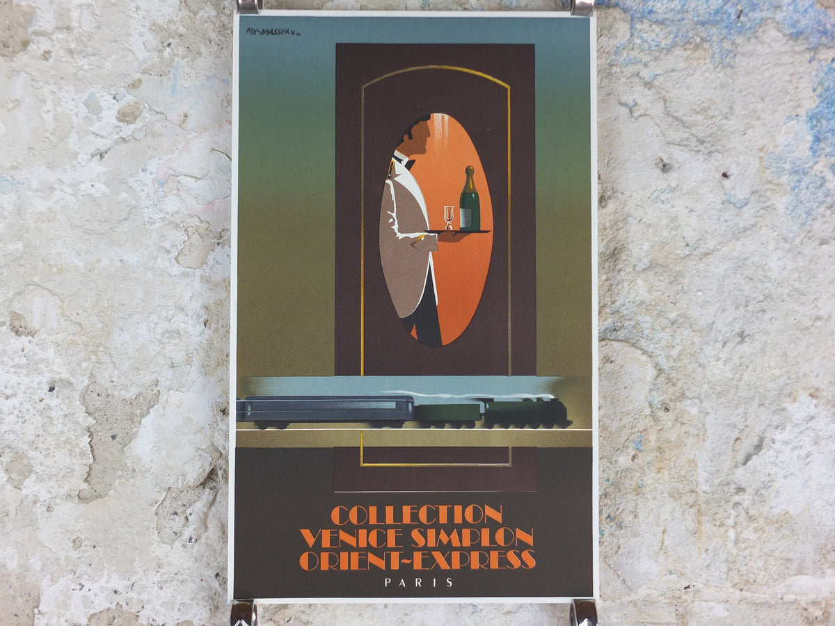 Original Venice Simplon Orient Express Poster, The Waiter by Fix Masseau, 1985 limited edition of 200, train, art deco, wall art decor