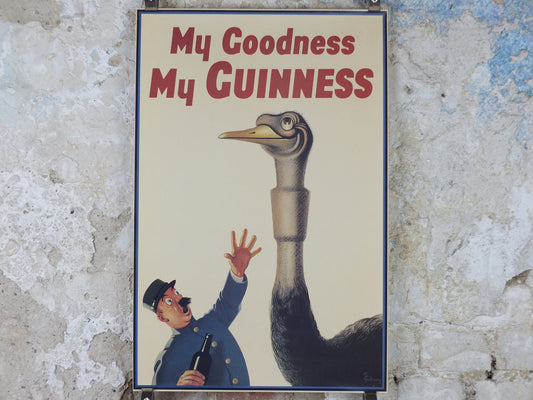 1990s My Goodness My Guinness Poster, from Guinness Museum, By John Gilroy 1936, Ostrich has swallowed a Guinness, Wall art retro decor