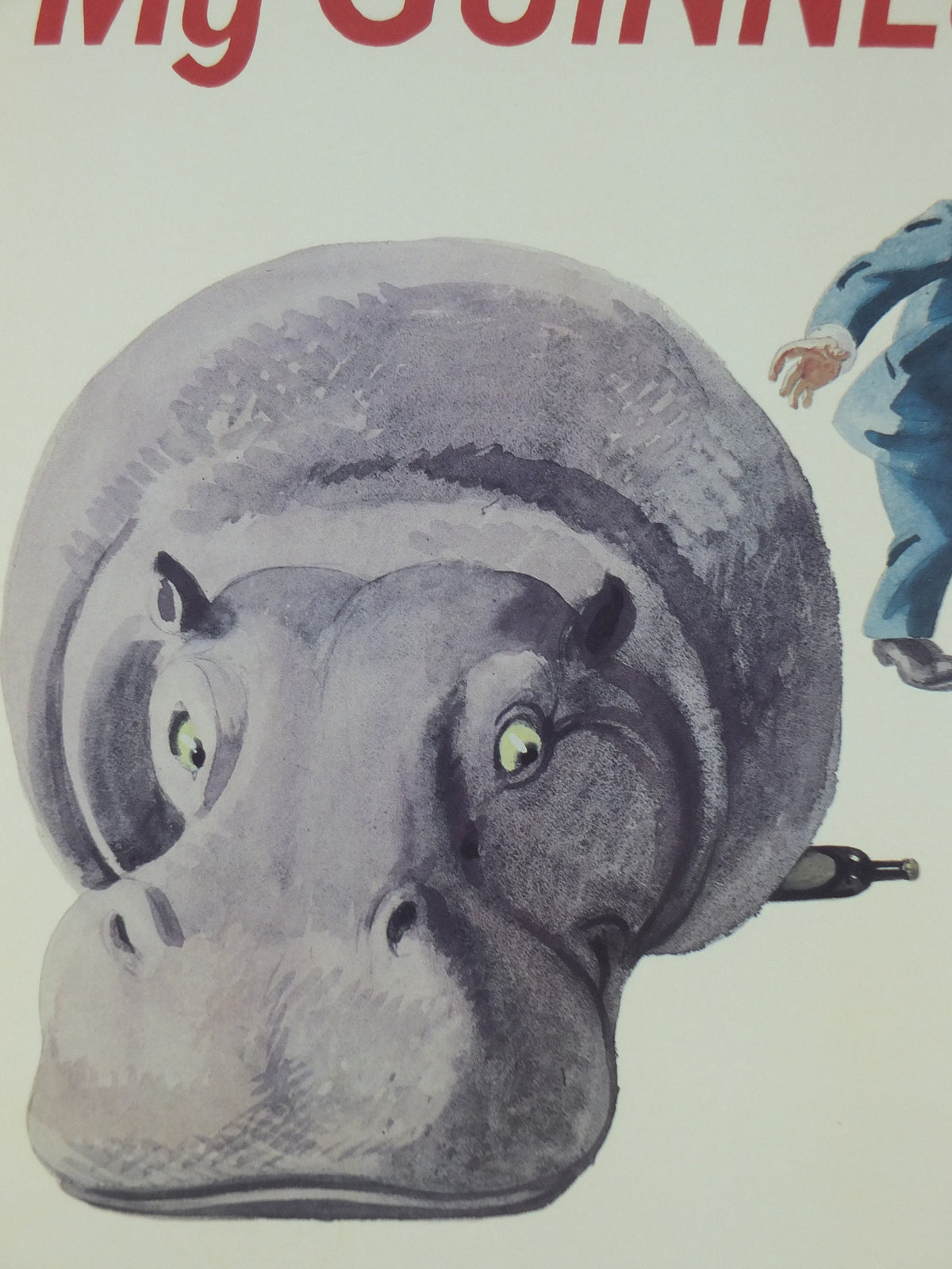 1990s My Goodness My Guinness Poster, from Guinness Museum, By John Gilroy 1956, Hippopotamus is lying on a Guinness, Wall art retro decor