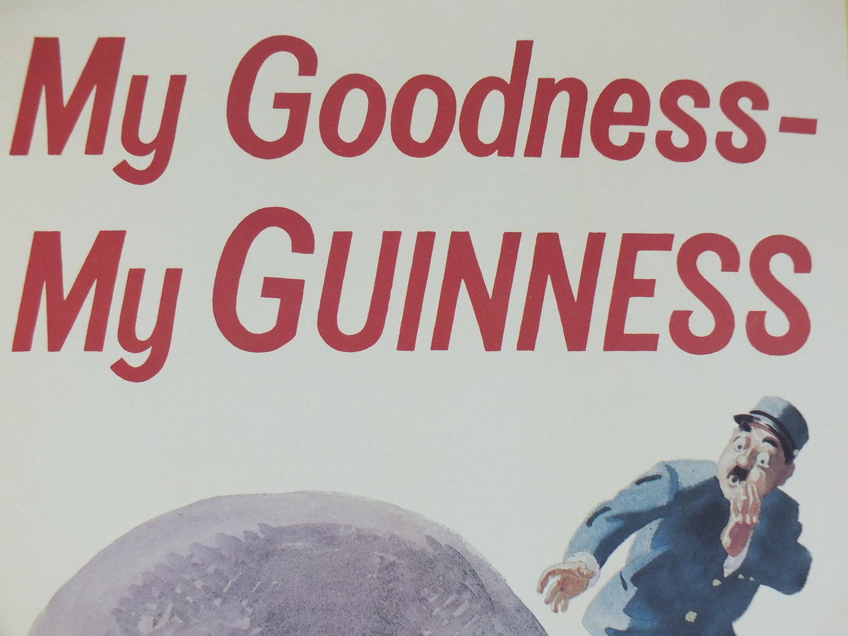 1990s My Goodness My Guinness Poster, from Guinness Museum, By John Gilroy 1956, Hippopotamus is lying on a Guinness, Wall art retro decor