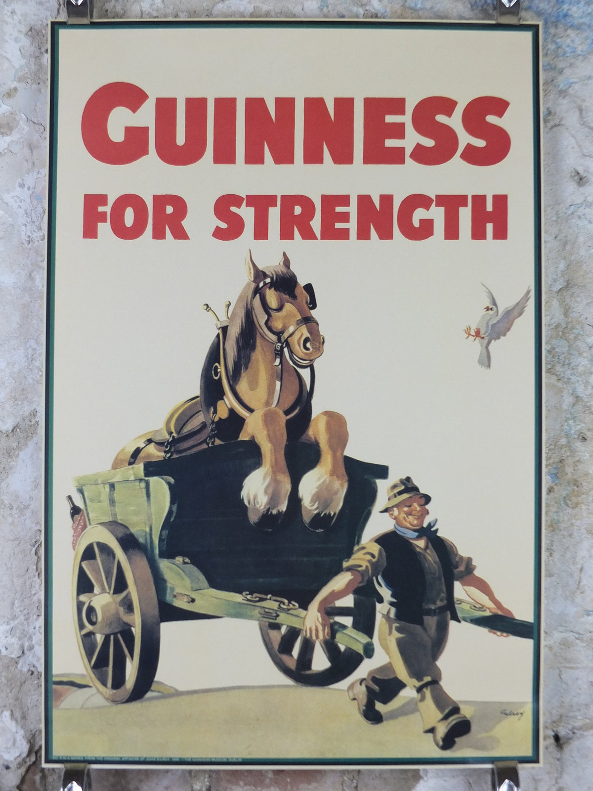 1990s Guinness for Strength Poster, from Guinness Museum, By John Gilroy 1949, Horse and Cart pulled by the farmer, Wall art retro decor