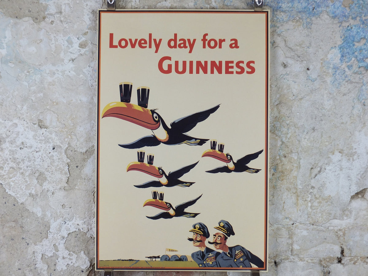 1990s Lovely Day for a Guinness Poster, from Guinness Museum, By John Gilroy 1955 Toucans flying with Guinness on beak, Wall art retro decor