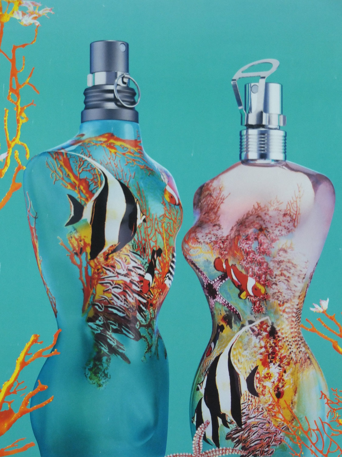 Jean Paul Gaultier Poster, Summer Fragrance, Classique & Le Male perfume bottles, les eaux des d'ete cosmetics, advertising, wall art decor