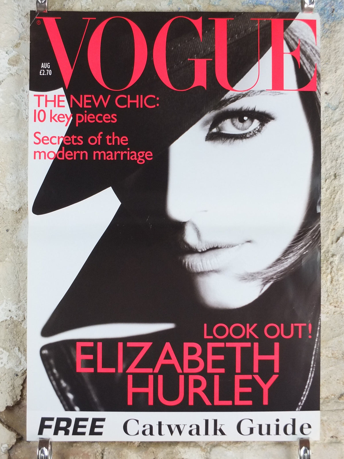 1995 Vogue Magazine Poster, Elizabeth Hurley, August 1995, The New Chic, fashion Advertising, wall art decor