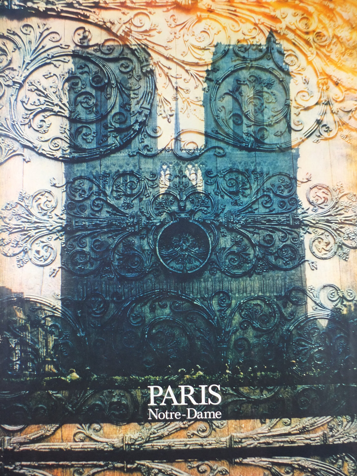 Notre Dame de Paris Poster, 1960s, church door, Our Lady of Paris, medieval cathedral on the River Seine, France, travel wall art decor