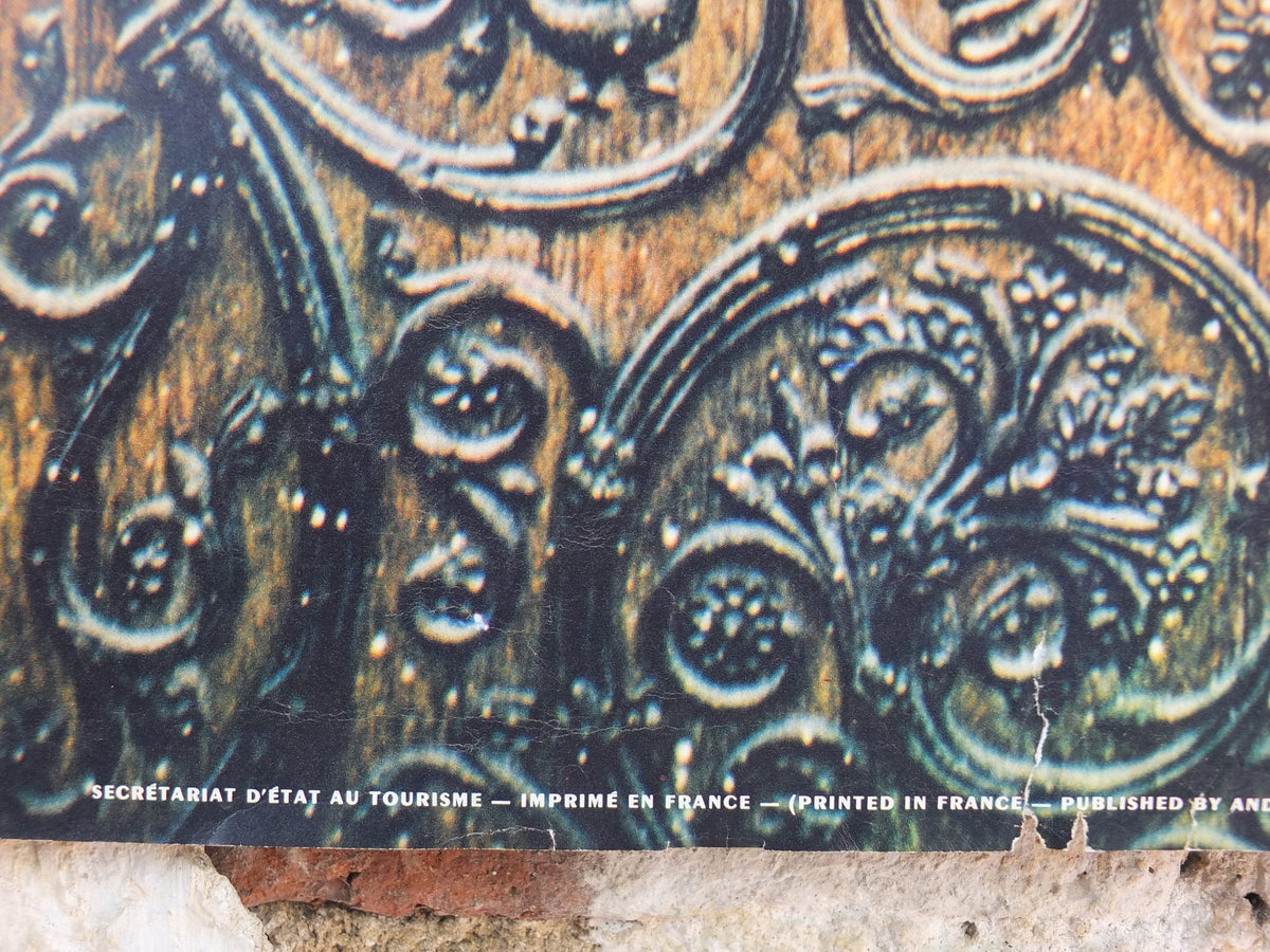 Notre Dame de Paris Poster, 1960s, church door, Our Lady of Paris, medieval cathedral on the River Seine, France, travel wall art decor