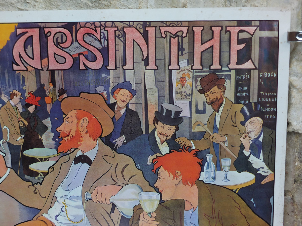 1970s Henri Thiriet Poster, Absinthe Berthelot 1898, 19th century cafe scene in Paris, licenced to Athena, art deco nouveau, wall art decor