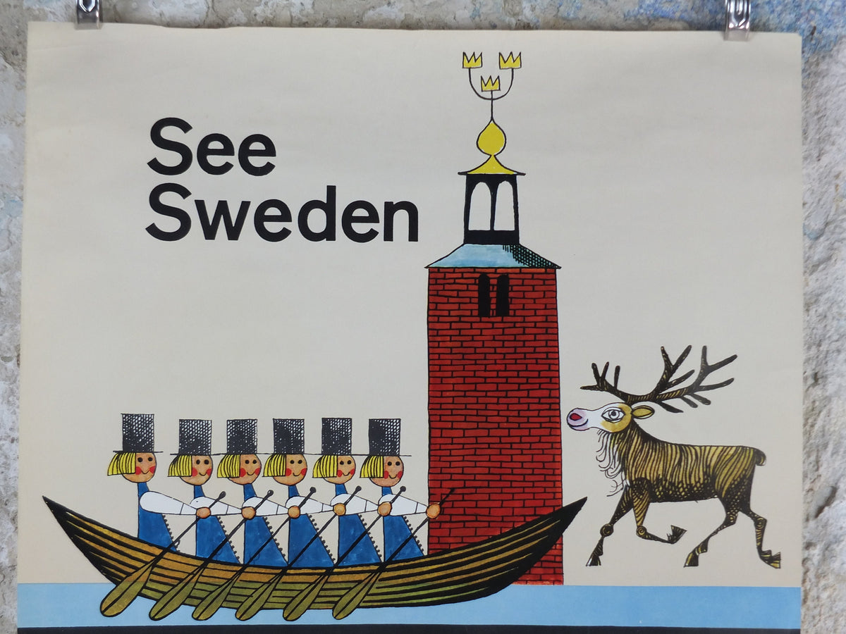 1962 Sweden Travel Poster, "See Sweden" by Lagerson, Svenska Tryckeri, Swedish State Railways, tourism vacation wall art decor