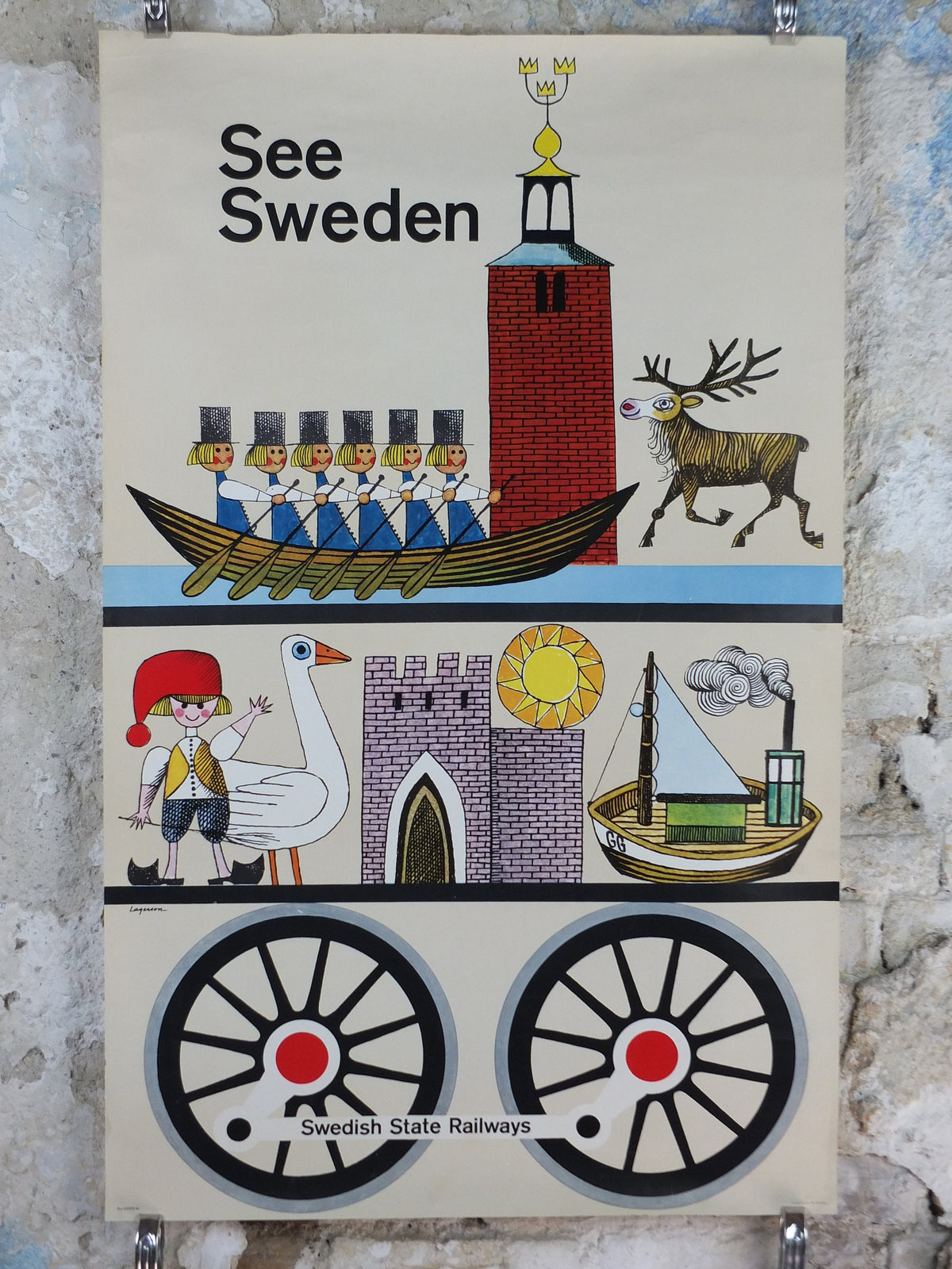 1962 Sweden Travel Poster, "See Sweden" by Lagerson, Svenska Tryckeri, Swedish State Railways, tourism vacation wall art decor