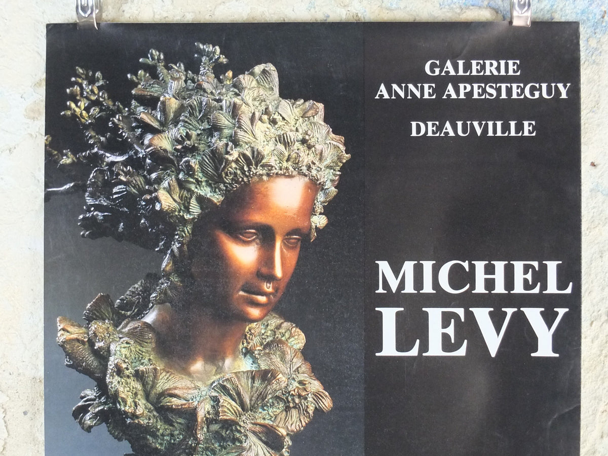 1988 Michel Levy Poster, Greek bronze sculpture in coral, sculpture, artist gallery exhibition, wall art decor