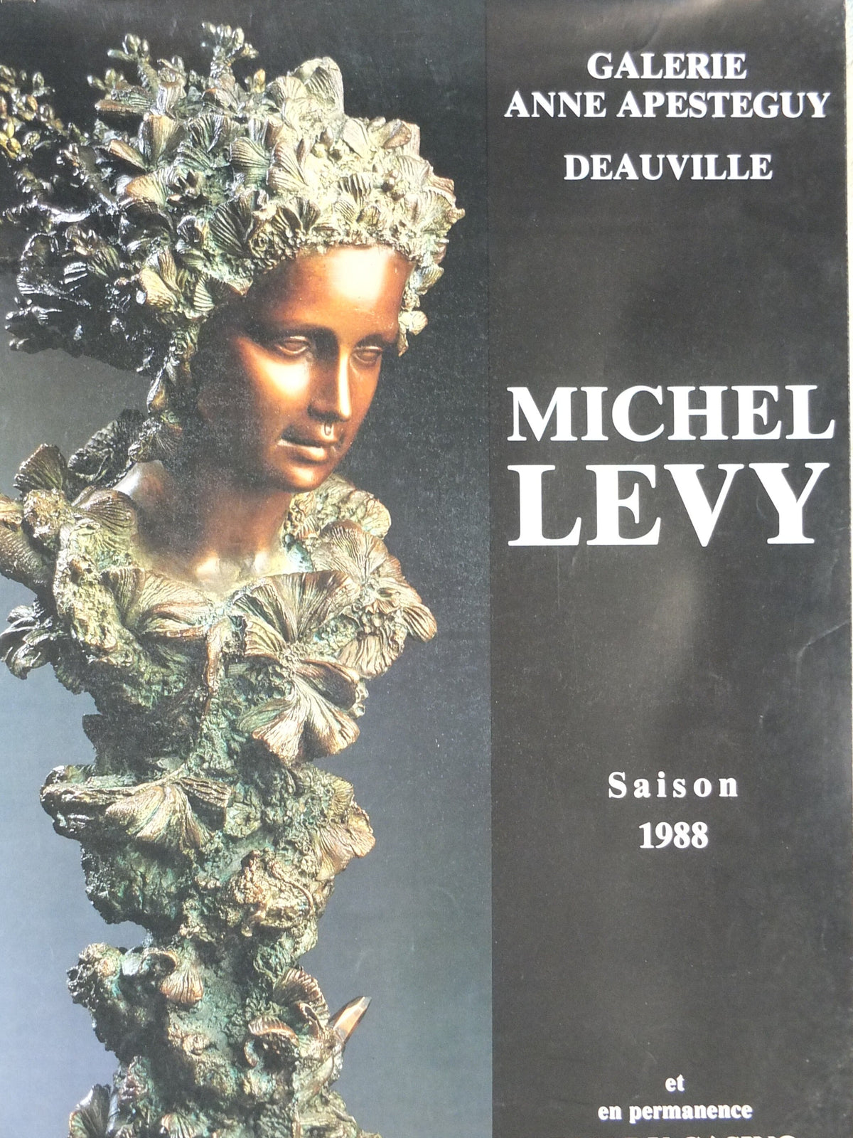1988 Michel Levy Poster, Greek bronze sculpture in coral, sculpture, artist gallery exhibition, wall art decor