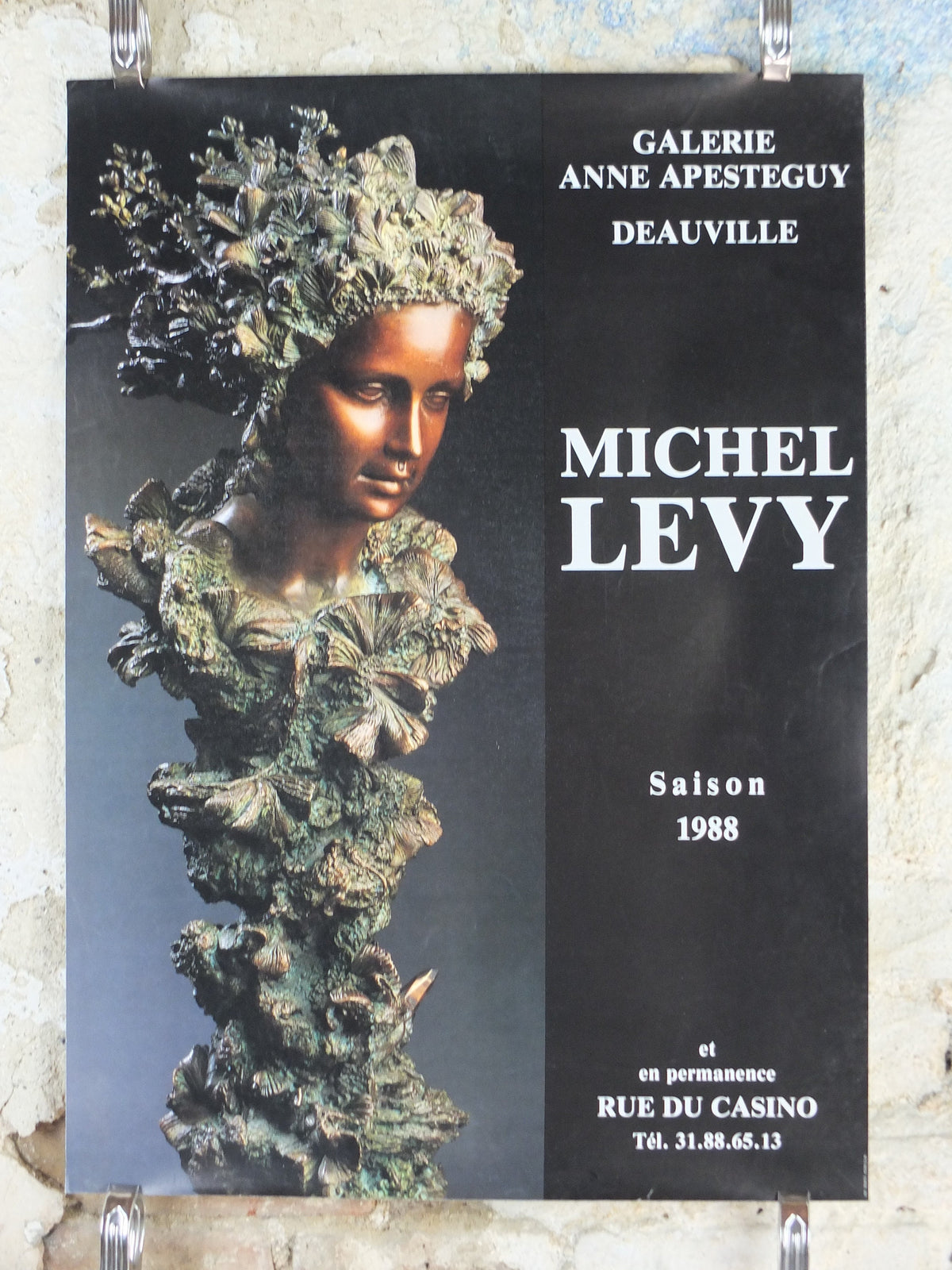 1988 Michel Levy Poster, Greek bronze sculpture in coral, sculpture, artist gallery exhibition, wall art decor