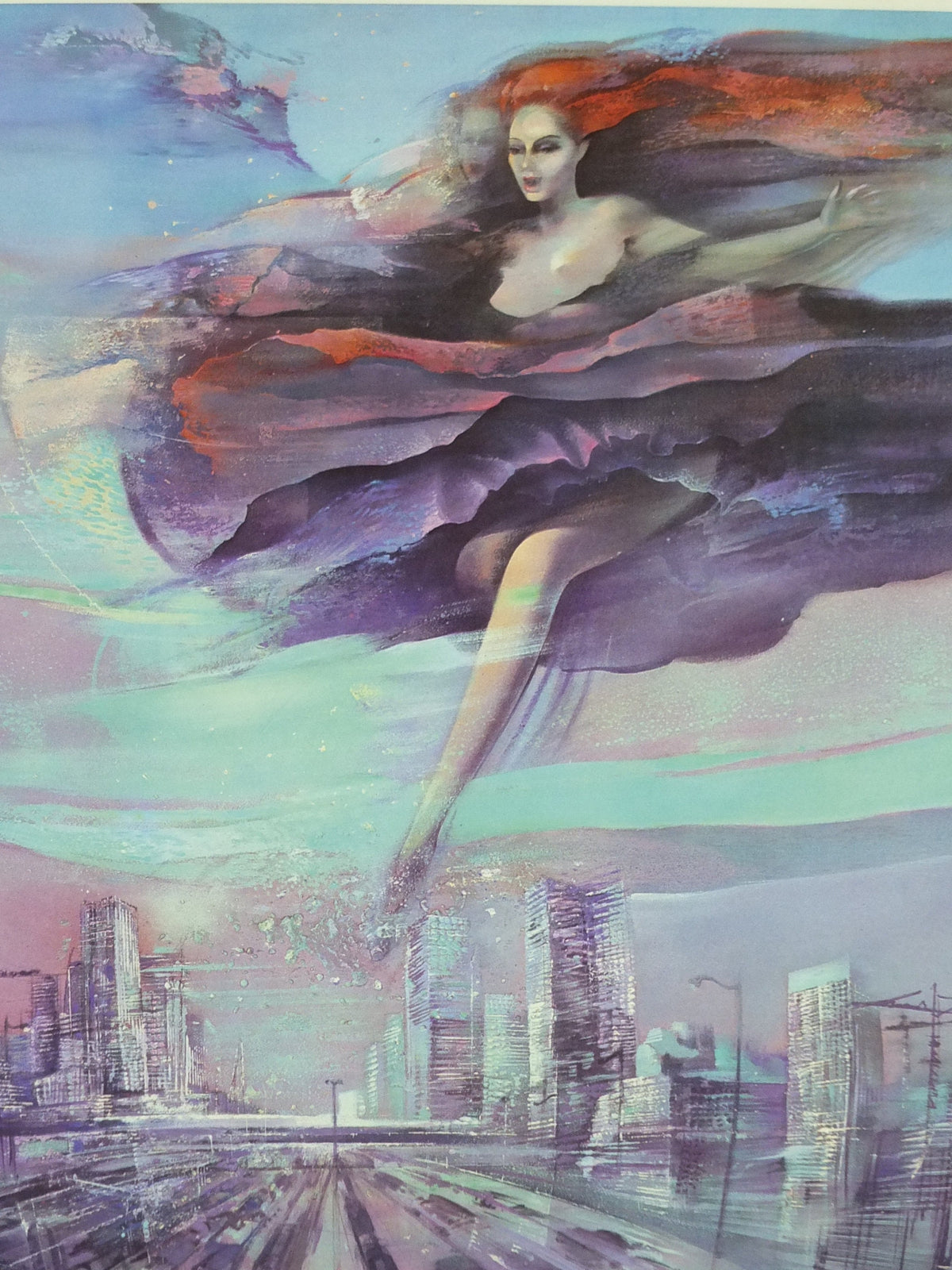 1984 Jean Theobald Jacus Poster, Urban City Scape, Witnesses of their time, futurism, figuratism, artist gallery exhibition, wall art decor