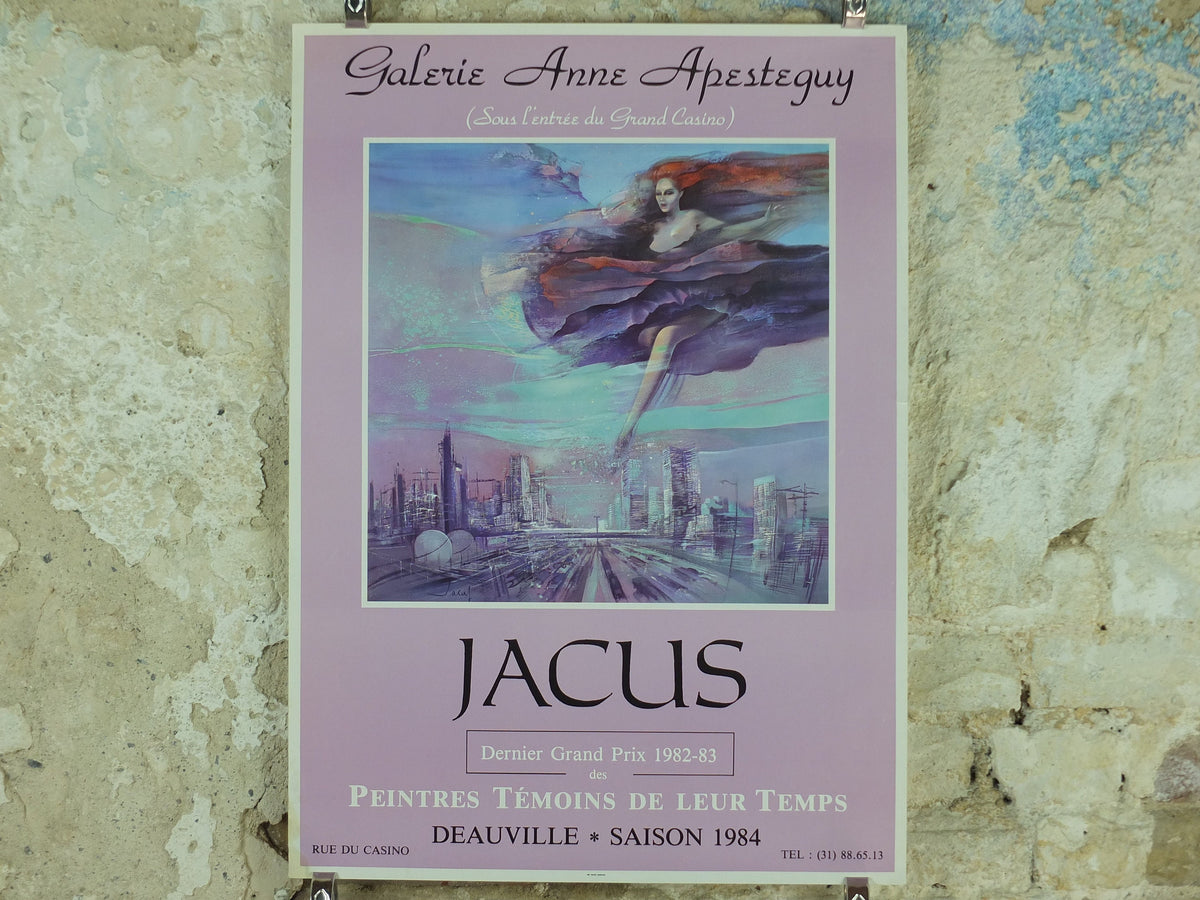 1984 Jean Theobald Jacus Poster, Urban City Scape, Witnesses of their time, futurism, figuratism, artist gallery exhibition, wall art decor