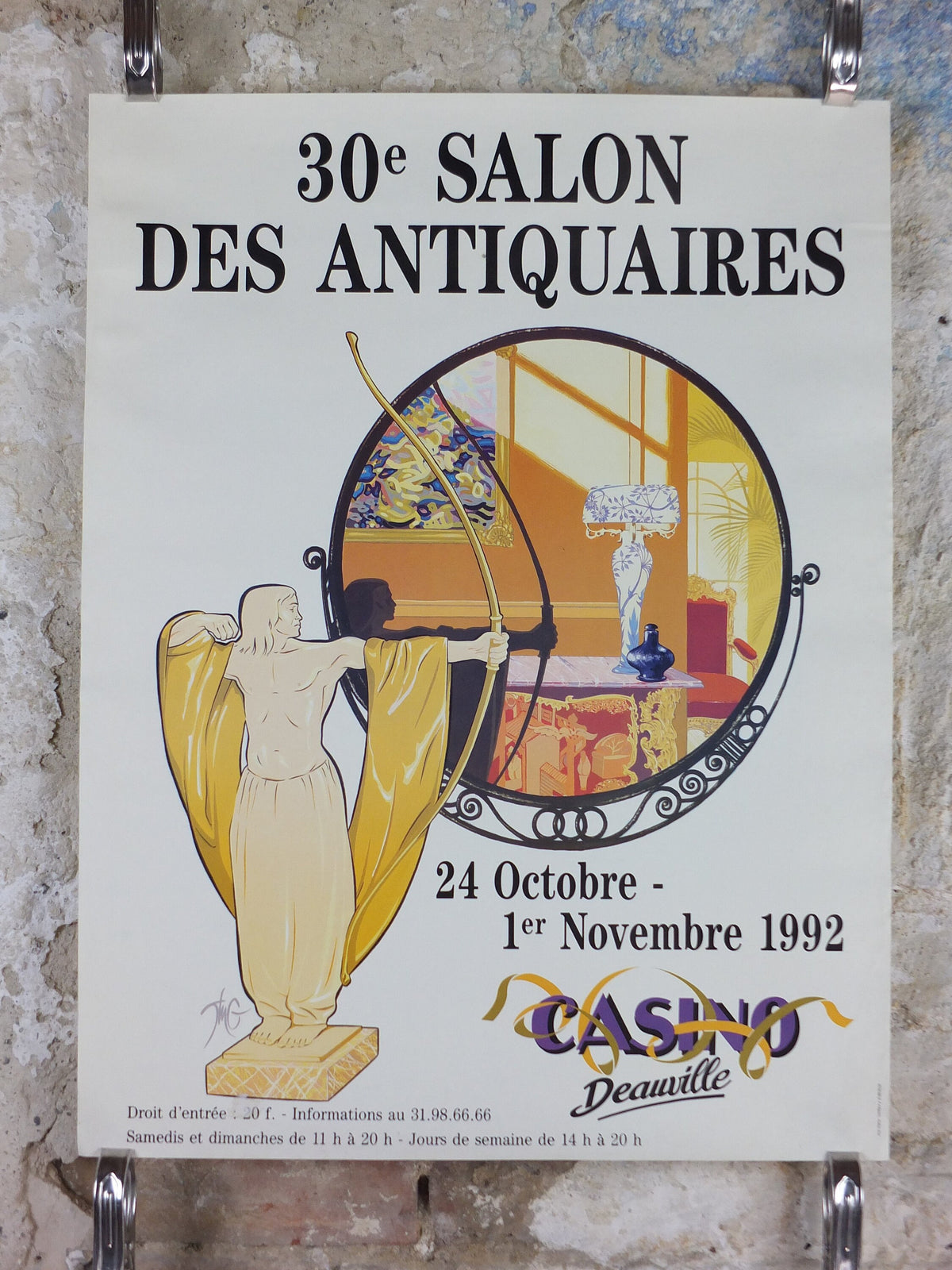 1992 Deauville Antique Fair Poster, art nouveau and art deco at the Deauville Casino, 30th market, artist gallery exhibition, wall art decor