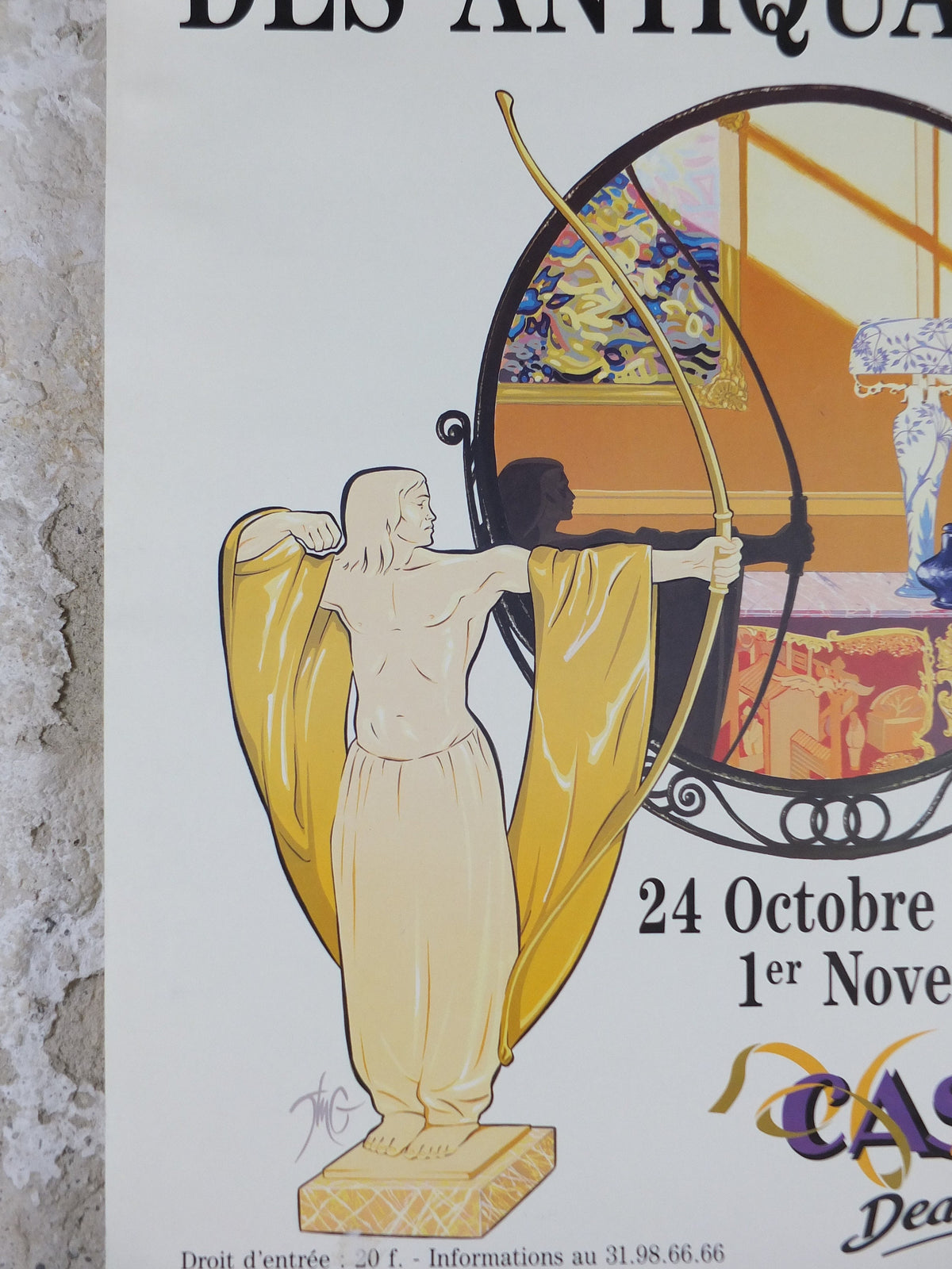 1992 Deauville Antique Fair Poster, art nouveau and art deco at the Deauville Casino, 30th market, artist gallery exhibition, wall art decor