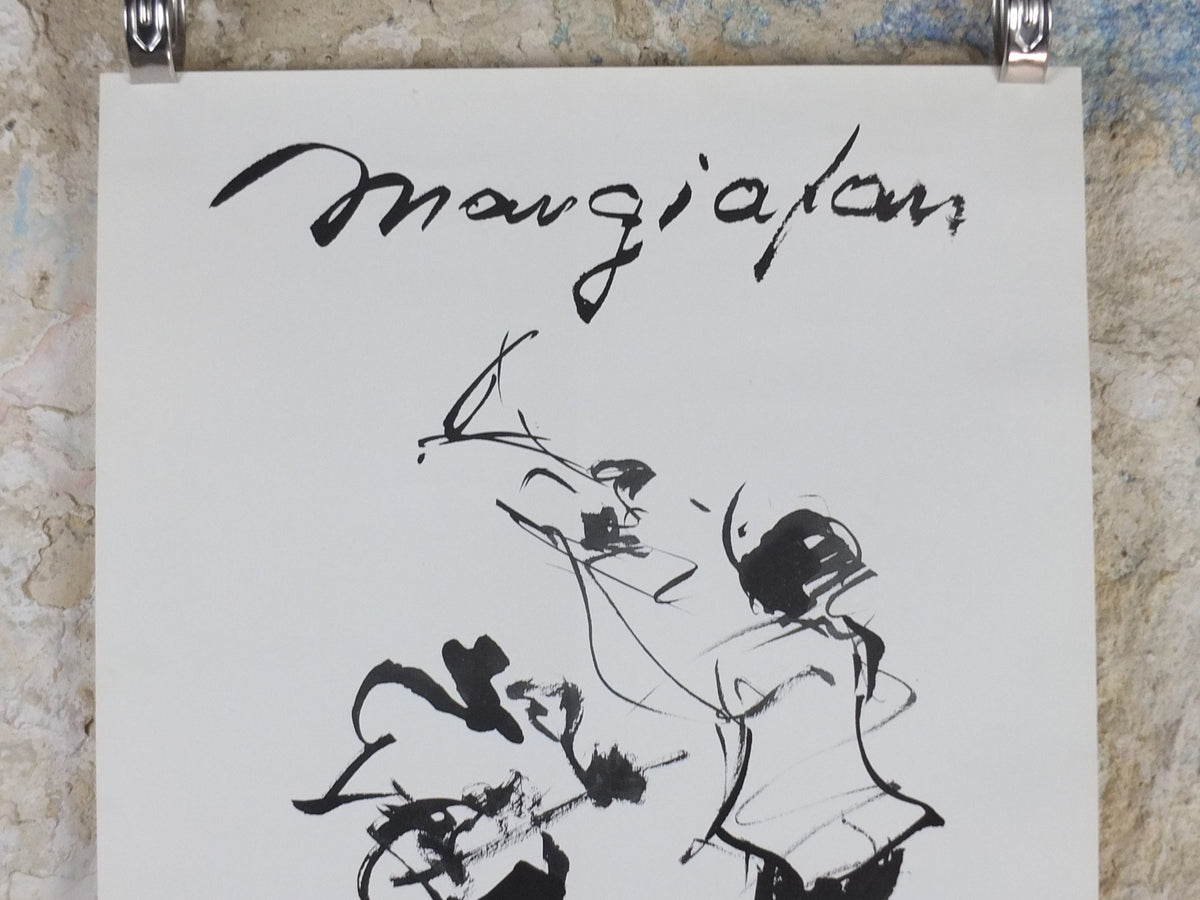 1980s Trumpet and Guitar Poster, Ginette Willers, musical drawing, Honfleur France, artist gallery exhibition, wall art decor