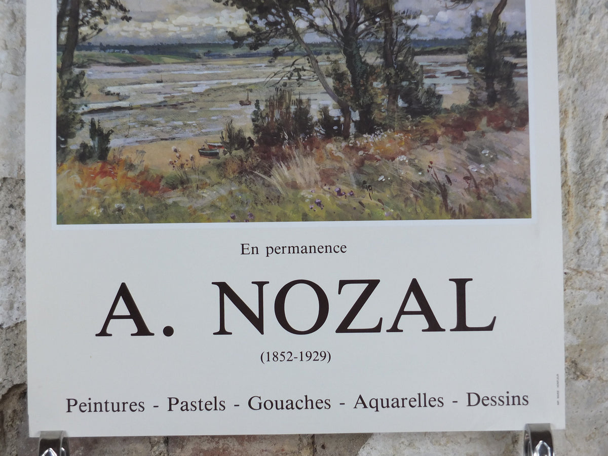 1980s Alexander Nozal Poster, coastal landscape, beach & meadows, artist gallery exhibition, wall art decor