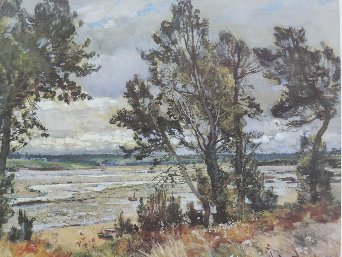 1980s Alexander Nozal Poster, coastal landscape, beach & meadows, artist gallery exhibition, wall art decor