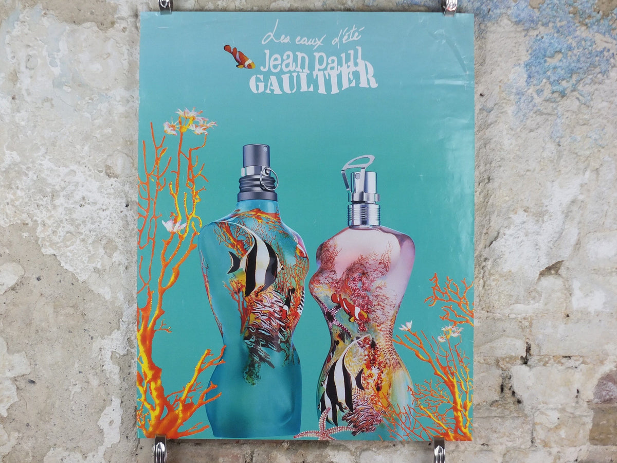 Jean Paul Gaultier Poster, Summer Fragrance, Classique & Le Male perfume bottles, les eaux des d'ete cosmetics, advertising, wall art decor