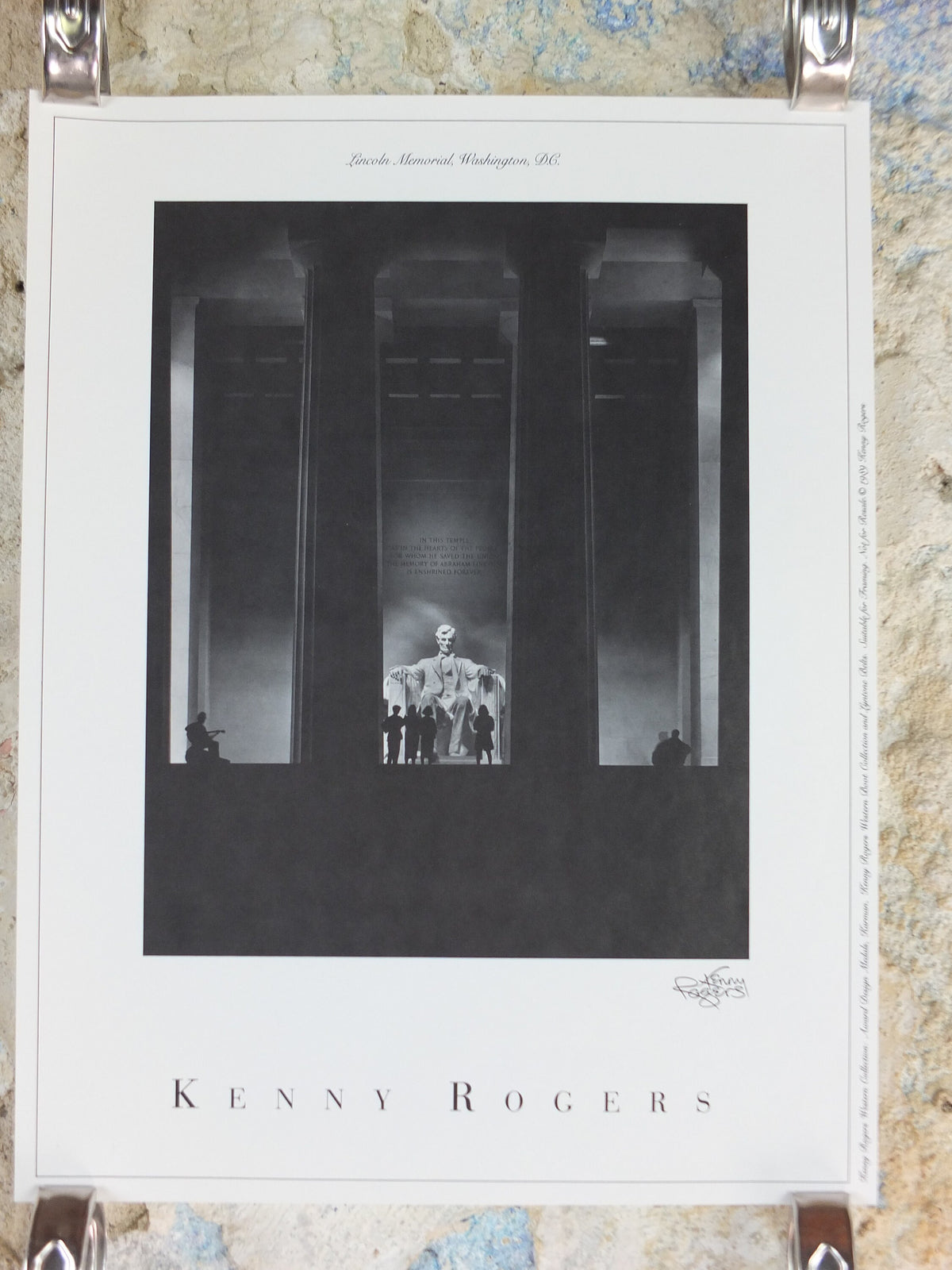 1989 Kenny Rogers Western Collection Poster, Lincoln Memorial Washington DC, photography monochrome, country music, wall art decor