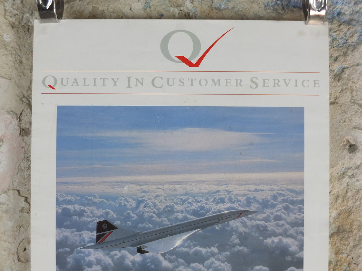 1980s British Airways Poster, Concorde, BA "Quality in Customer Service" for cabin crew, BA Aviation, travel wall art decor