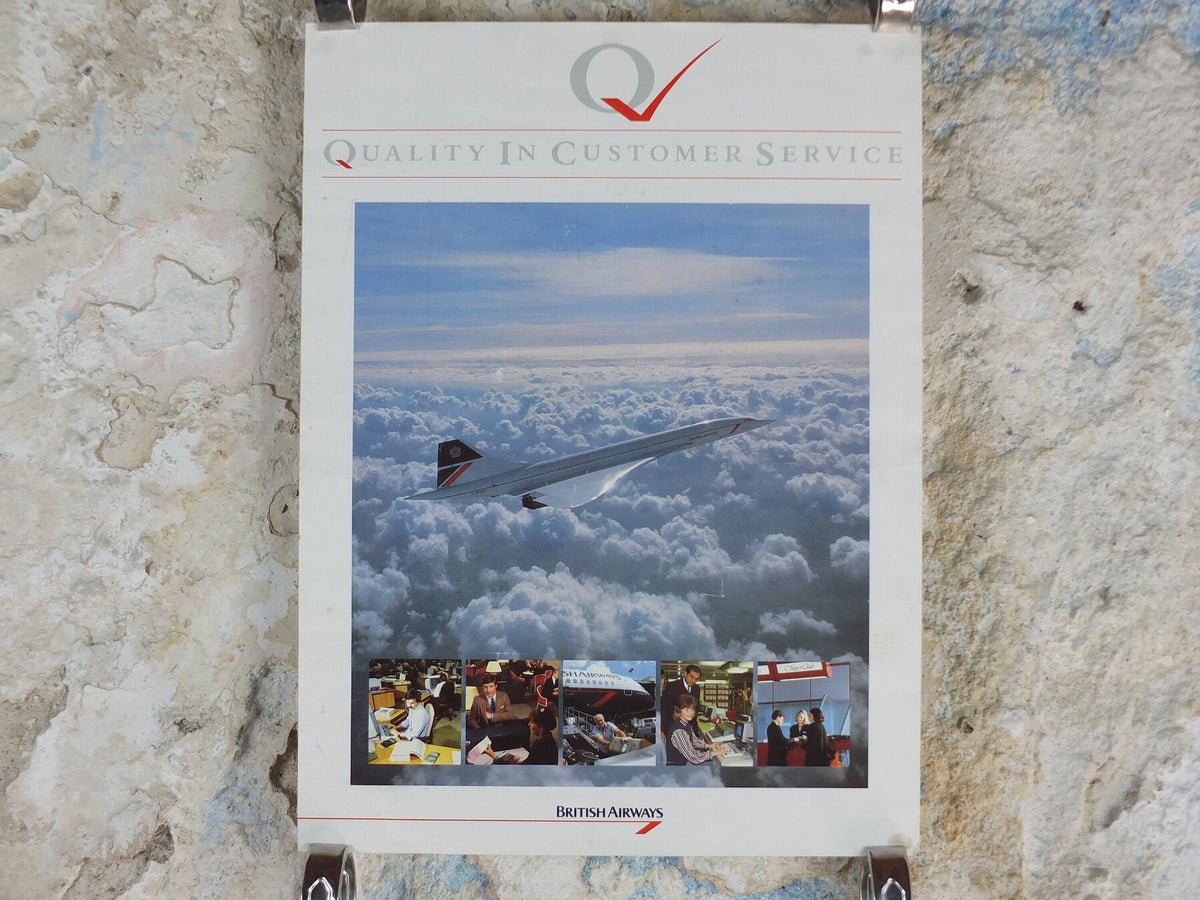 1980s British Airways Poster, Concorde, BA "Quality in Customer Service" for cabin crew, BA Aviation, travel wall art decor