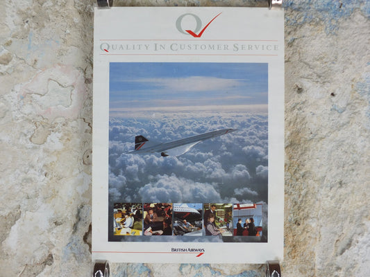 1980s British Airways Poster, Concorde, BA "Quality in Customer Service" for cabin crew, BA Aviation, travel wall art decor