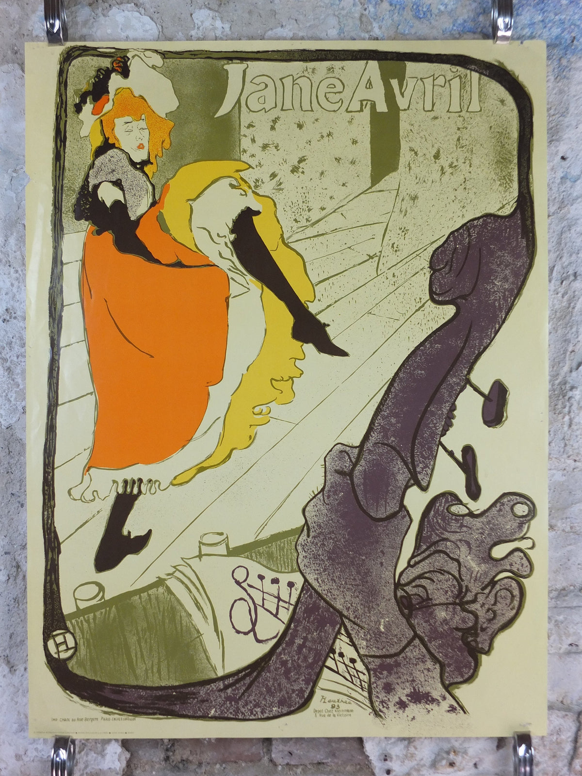 1970s Toulouse-Lautrec Poster, Jane Avril, Jarden de Paris, Can-can dancing, licenced to Athena, art deco nouveau, wall art decor