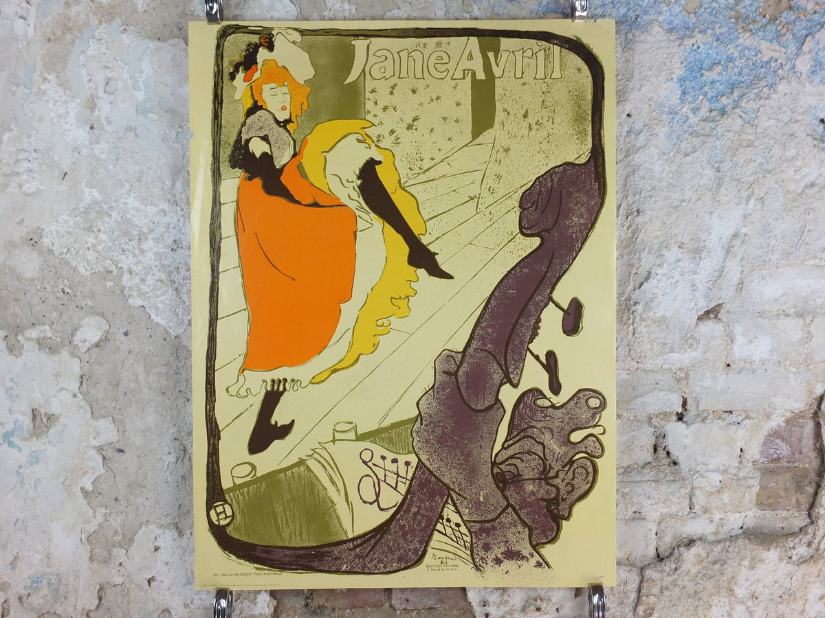 1970s Toulouse-Lautrec Poster, Jane Avril, Jarden de Paris, Can-can dancing, licenced to Athena, art deco nouveau, wall art decor