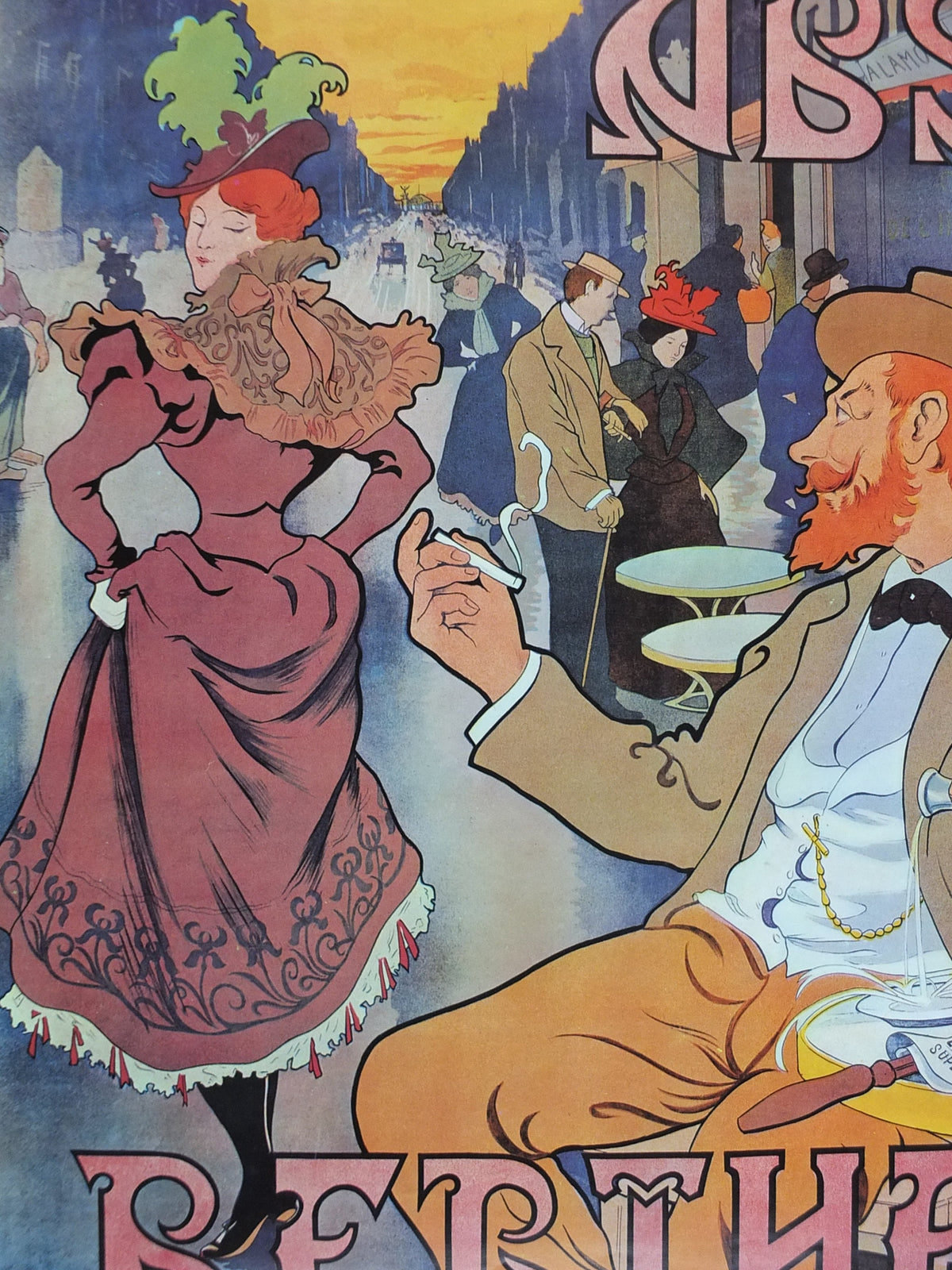 1970s Henri Thiriet Poster, Absinthe Berthelot 1898, 19th century cafe scene in Paris, licenced to Athena, art deco nouveau, wall art decor
