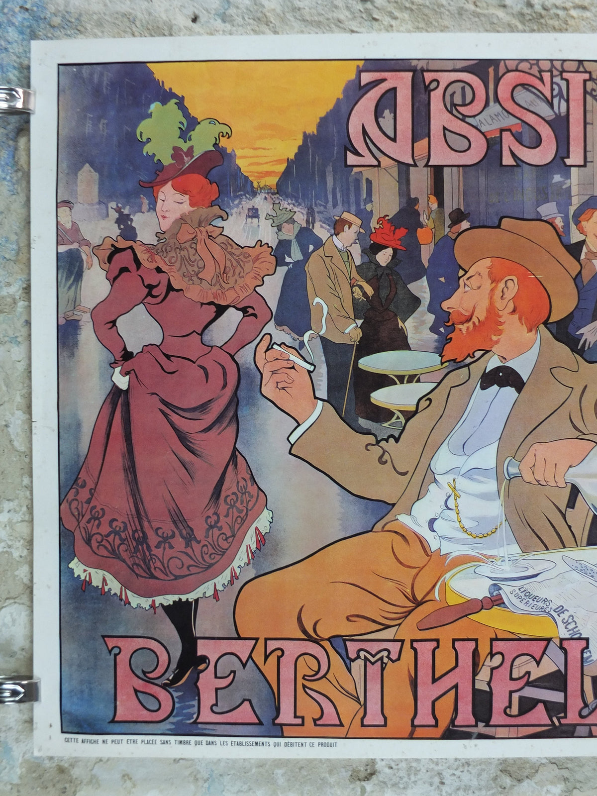 1970s Henri Thiriet Poster, Absinthe Berthelot 1898, 19th century cafe scene in Paris, licenced to Athena, art deco nouveau, wall art decor