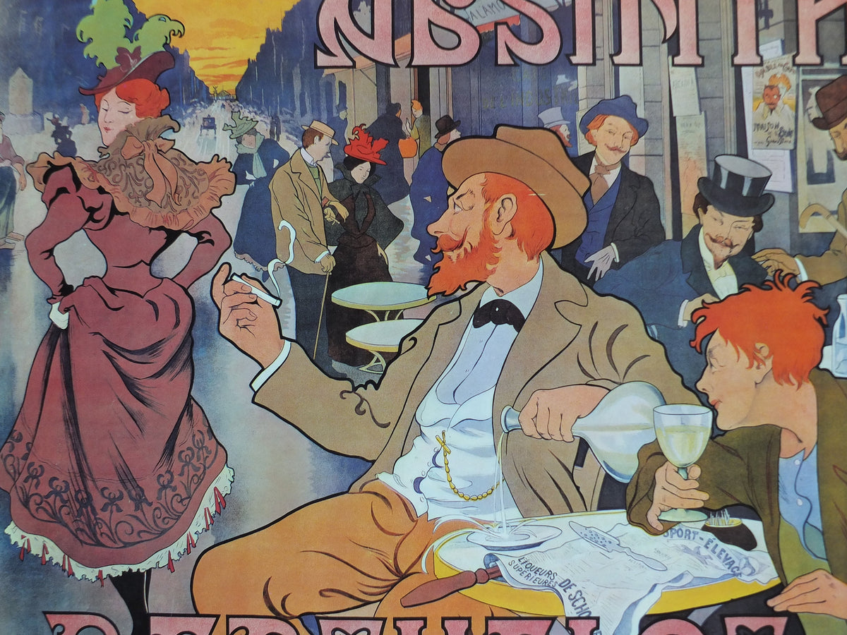 1970s Henri Thiriet Poster, Absinthe Berthelot 1898, 19th century cafe scene in Paris, licenced to Athena, art deco nouveau, wall art decor