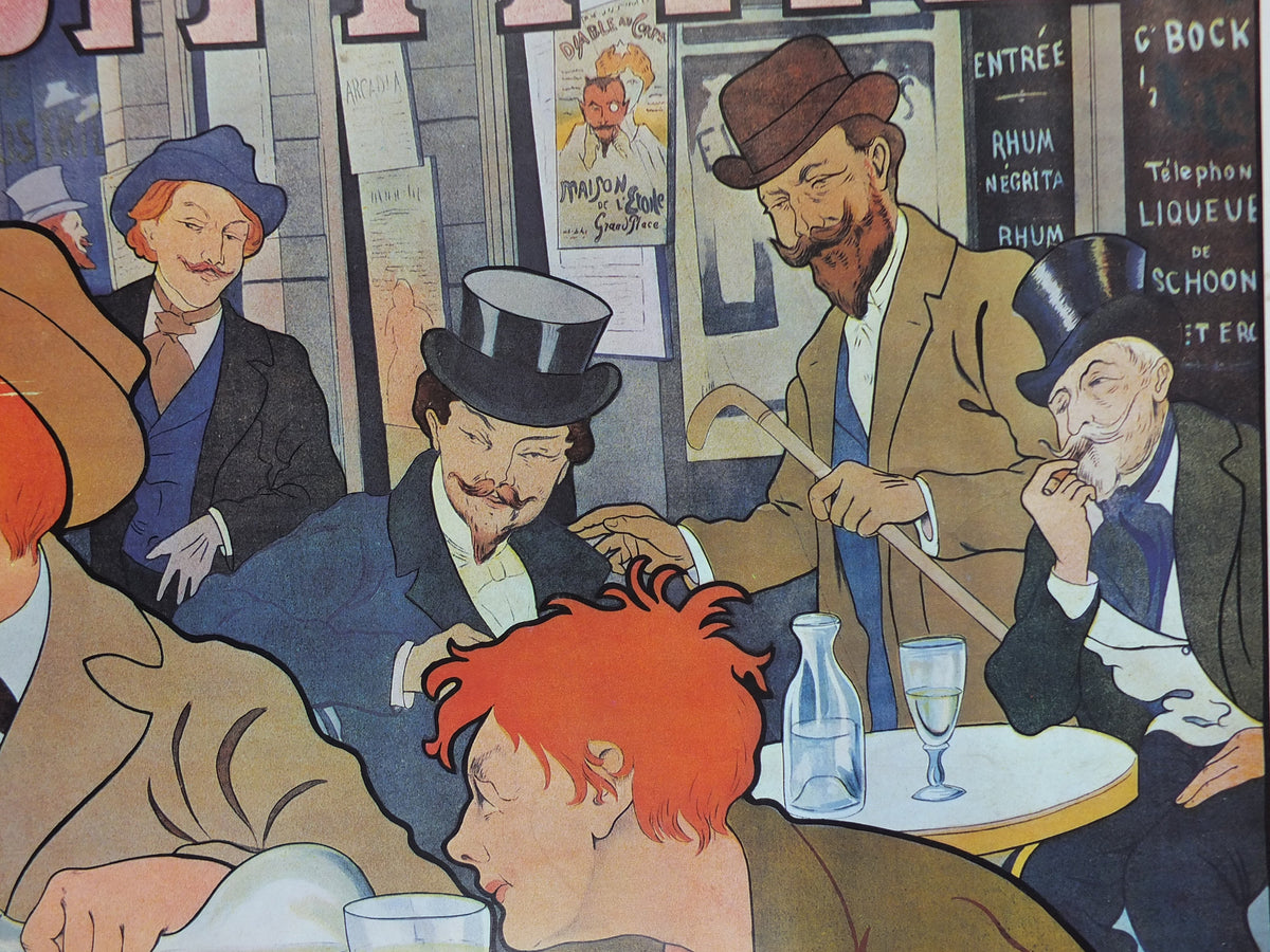 1970s Henri Thiriet Poster, Absinthe Berthelot 1898, 19th century cafe scene in Paris, licenced to Athena, art deco nouveau, wall art decor