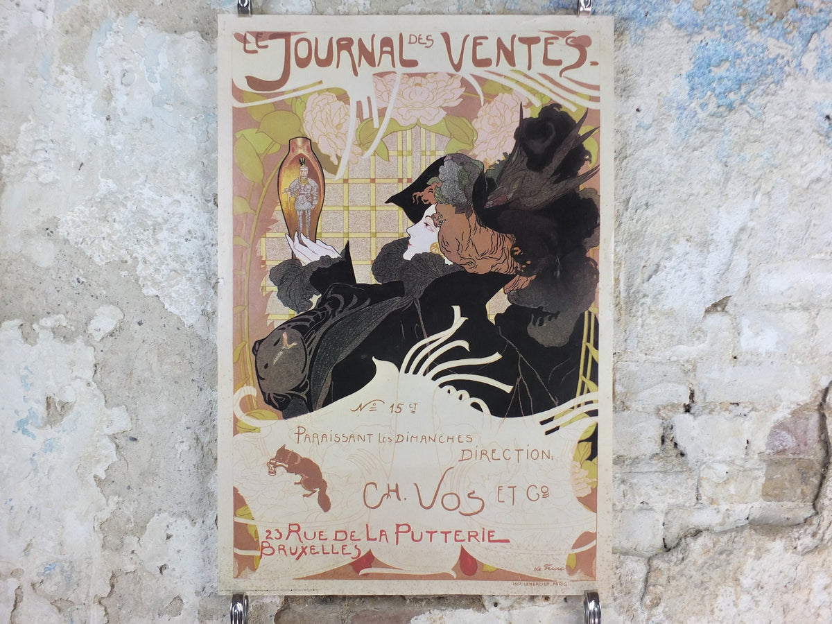 1970s Georges de Feure Poster, Le Journal des Ventes, Belle Epoque, licenced to Athena, art deco nouveau, wall art decor