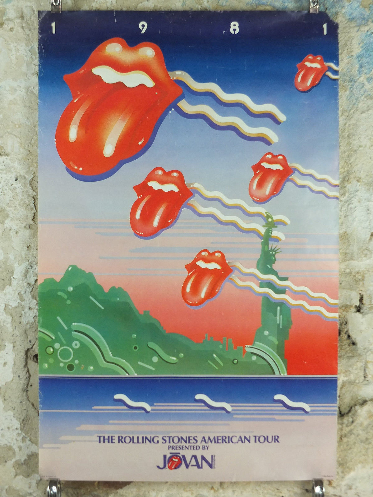 1981 Rolling Stones Concert Poster, American Tour, Tattoo You, Lips and Tongue, Presented by Jovan, P/N 6-8000-58, music wall art decor