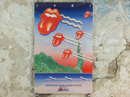 1981 Rolling Stones Concert Poster, American Tour, Tattoo You, Lips and Tongue, Presented by Jovan, P/N 6-8000-58, music wall art decor