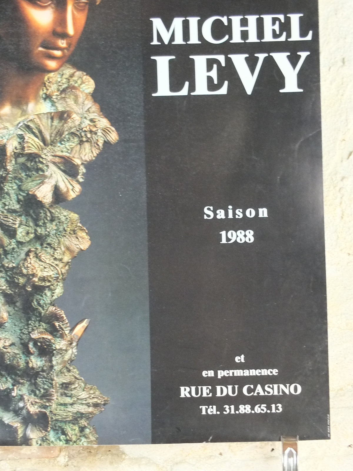1988 Michel Levy Poster, Greek bronze sculpture in coral, sculpture, artist gallery exhibition, wall art decor