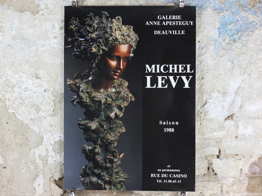 1988 Michel Levy Poster, Greek bronze sculpture in coral, sculpture, artist gallery exhibition, wall art decor