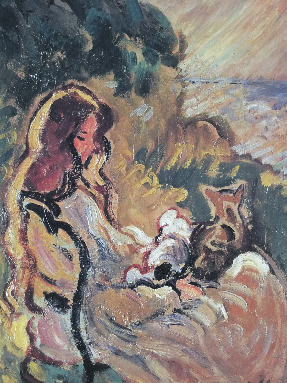 1988 Louis Valtat Poster, Femme au Chat, Cat Woman, colourful, Fauvism, fauves, the wild beasts, artist gallery exhibition, wall art decor