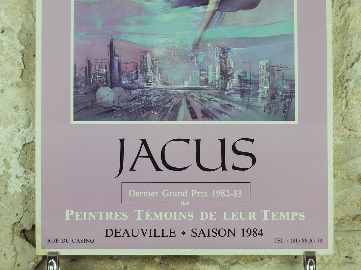 1984 Jean Theobald Jacus Poster, Urban City Scape, Witnesses of their time, futurism, figuratism, artist gallery exhibition, wall art decor