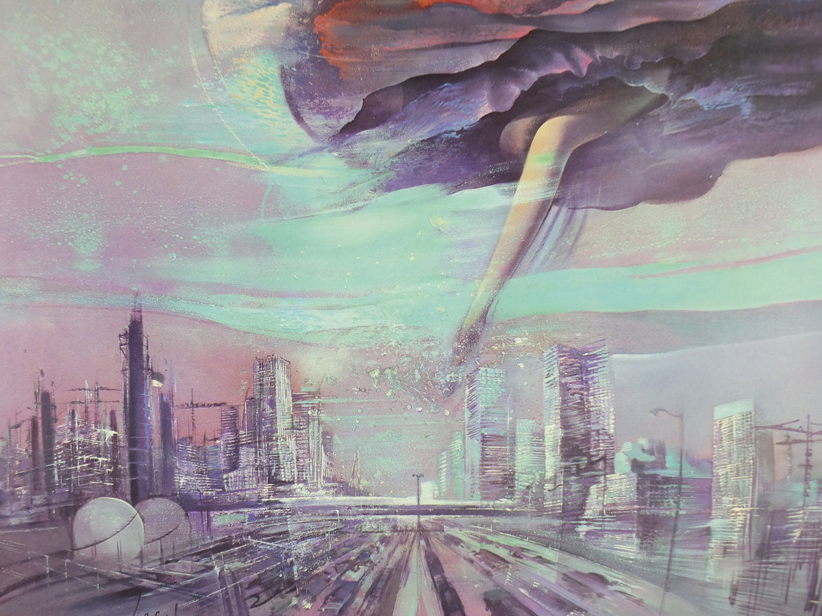 1984 Jean Theobald Jacus Poster, Urban City Scape, Witnesses of their time, futurism, figuratism, artist gallery exhibition, wall art decor