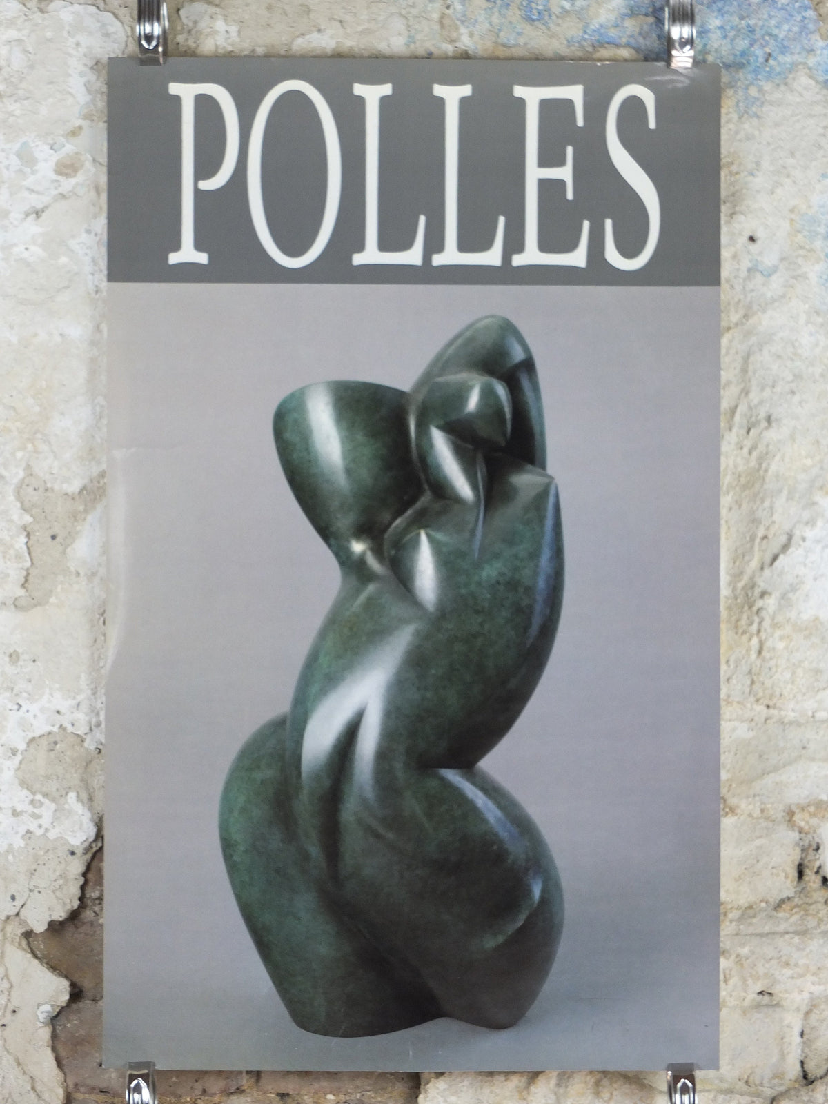 1980s Dominique Pollès Poster, sculpture, organic cubism, female form, artist gallery exhibition, wall art decor